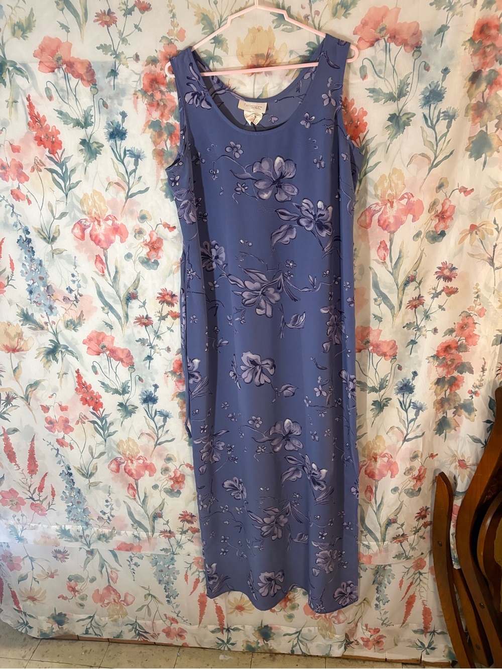 Vintage Sleeveless Floral Maxi Dress in Periwinkle Blue - Picture 2 of 11